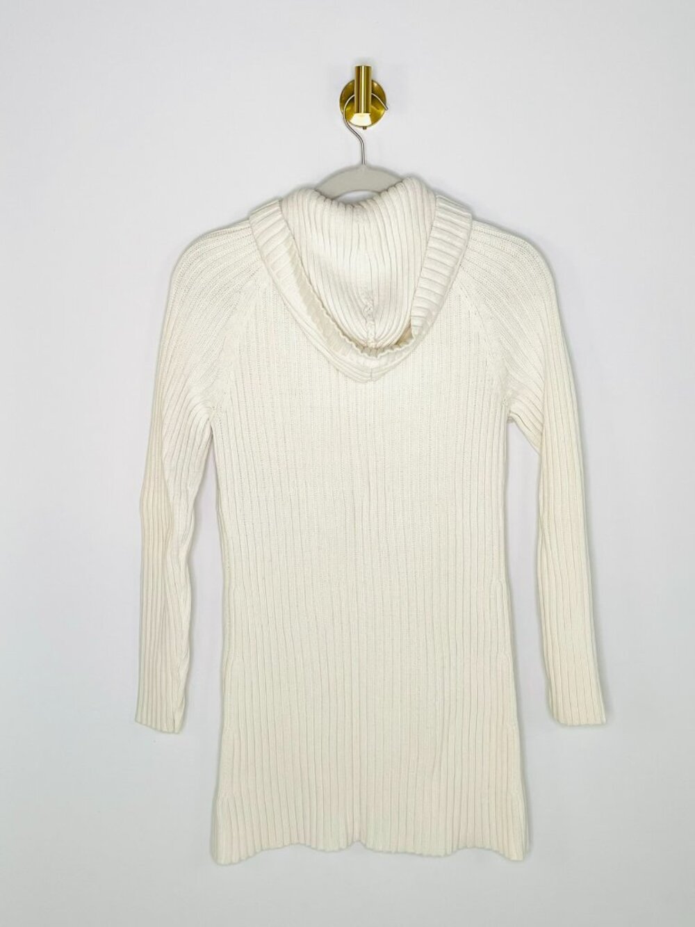 Sweater | Cable Knit Hooded Cardigan Button Front Longline Cream | Preppy Spring - Picture 11 of 12
